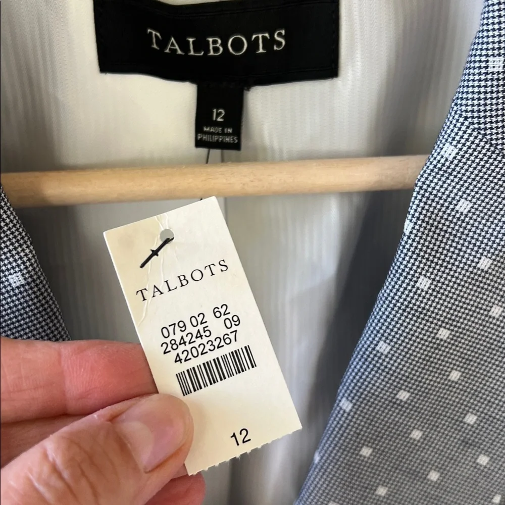 Talbots New w Tag Sz 12 Gray Polkadot Textured Essential Blazer Cotton Spandex